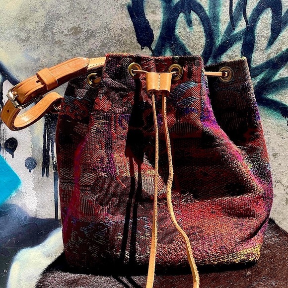 Vintage Handbags - Vintage Kilim & Leather Bucket Bag